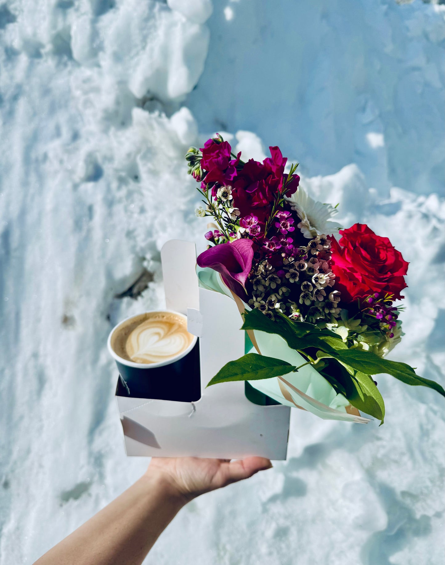 PREORDER Seasonal Blooms Bouquet & Coffee Valentines Bundle