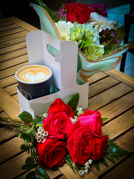 PREORDER Classic Roses Bouquet & Coffee  Valentines Bundle